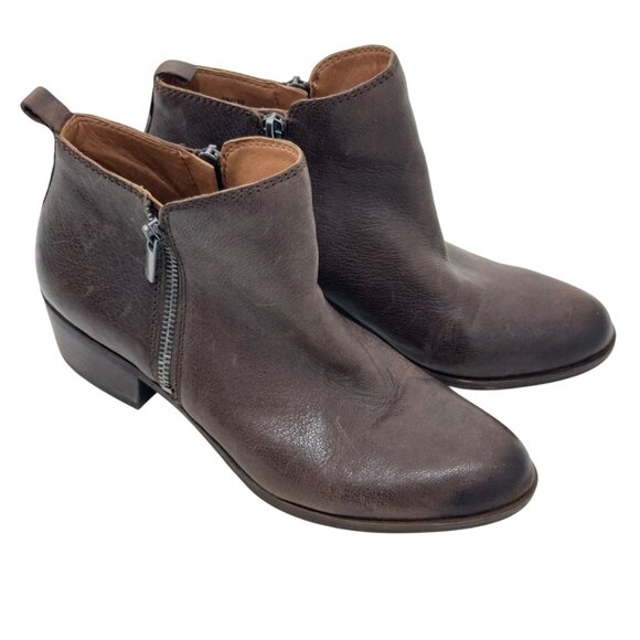 Lucky Brand Women Brown Leather Ankle Booties Size 9M Side Zipper Block Heels - Picture 10 of 16